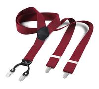 Cokaca Bretelle da uomo extra forti con 4 clip in metallo, bretelle da uomo, larghe e lunghe, regolabili in lunghezza, molto adatte per persone grandi o pesanti, Forma a Y: rosso scuro, Taglia unica