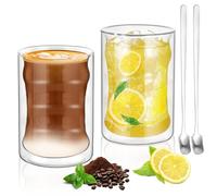 Cokaca Tazza Caffè Doppio Vetro Borosilicato, 2 Pezzi Bicchieri Espresso Doppia Parete 400 ml, Tazzine di Vetro a Doppia Parete, Bicchiere Caffè Vetro per Tè, Latte, Cappuccino, Espresso, Succo