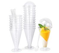 CoKeeSun 20 Pezzi Tazze Bicchieri da Dessert con Coperchio e Cucchiaio, 170 ml/6 oz Coppette da Dessert a Forma di Bicchiere da Vino, Bicchierini Finger Food, Riutilizzabili Monoporzione Mousse