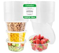 CoKeeSun 30 Pezzi Contenitori Plastica Con Coperchio 450ml, 16oz Barattoli Plastica Alimenti Trasparenti, Contenitori Ermetici Piccoli Riutilizzabili per Condimento Salsa Zuppe Creme Slime