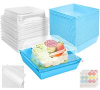 CoKeeSun 30 Scatole per Fette di Torta con Coperchi Trasparenti, 12 cm Porta Plumcake con Carta Antiolio e Adesivo, Scatole per Dolci, Contenitori per Torte, Cupcake, Panini, Macarons (blu)