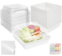 CoKeeSun 30 Scatole per Fette di Torta con Coperchi Trasparenti, 12 cm Porta Plumcake con Carta Antiolio e Adesivo, Scatole per Dolci, Contenitori per Torte, Cupcake, Panini, Macarons(bianco)
