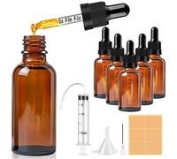 CoKeeSun 5 Pezzi 50ml Boccette Vetro Contagocce, Ambrato Bottiglie Contagocce, Riutilizzabili Flacone Contagocce con Pipette Mbuto, Siringa, Etichetta per Oli Essenziali Profumi Laboratorio
