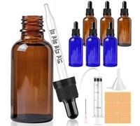 CoKeeSun 6 Pezzi 30ml Boccette Vetro Contagocce, Ambrato e Blu Bottiglie Contagocce, Riutilizzabili Flacone Contagocce con Pipette Mbuto, Siringa, Etichetta per Oli Essenziali Profumi Laboratorio