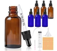 CoKeeSun 6 Pezzi 50ml Boccette Vetro Contagocce, Ambrato e Blu Bottiglie Contagocce, Riutilizzabili Flacone Contagocce con Pipette Mbuto, Siringa, Etichetta per Oli Essenziali Profumi Laboratorio
