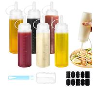 CoKeeSun 6 Pezzi Bottiglia Squeeze di Plastica, 250ml Squeeze Bottle, Riutilizzabili Flacone Dosatore con Tappi, Condimento Dispenser con Spazzola di Pulizia, per Ketchup, Senape, Olio d'oliva, Mayo
