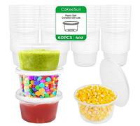 CoKeeSun 60 Pezzi Contenitori Plastica Con Coperchio 100ml, 4oz Barattoli Plastica Alimenti Trasparenti, Contenitori Ermetici Piccoli Riutilizzabili per Condimento Salsa Zuppe Creme Slime