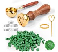 CoKeeSun Set di 200 pezzi di cera per sigilli verde, per inviti, biglietti, buste, regalo, con 1 timbro, 1 cucchiaio, 1 stampo, 1 agitatore, 5 lumini