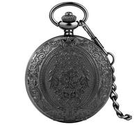 CokinkiDs Orologio da tasca vintage con incisione floreale con catena, classico bronzo antico, orologio al quarzo per uomo e donna, regalo steampunk, Nero , Orologio da tasca con incisione floreale