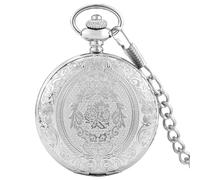 CokinkiDs Orologio da tasca vintage con incisione floreale con catena, classico bronzo antico, orologio al quarzo per uomo e donna, regalo steampunk, Argento, Orologio da tasca con incisione floreale