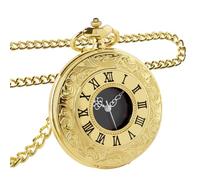 CokinkiDs Orologio da tasca vintage scheletrato, unisex, quadrante con numeri romani, orologio da taschino al quarzo con catena, regalo steampunk per padre/lui/lei, dorato, Orologio da tasca con