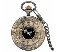 CokinkiDs Orologio da tasca vintage scheletrato, unisex, quadrante con numeri romani, orologio da taschino al quarzo con catena, regalo steampunk per padre/lui/lei, bronzo, Orologio da tasca con