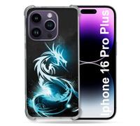 Cokitec Cover rinforzata per Apple Iphone 16 Pro Plus Fantastica Drago Blu