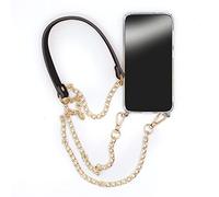 Cokitec Cover trasparente per iPhone 14 (6,1) con cordicella/tracolla/cordino, catena e pelle, colore: Nero