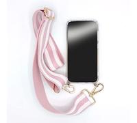 Cokitec Cover trasparente per iPhone 14 Plus (6,7) con cordicella/tracolla regolabile in tessuto rosa e bianco