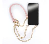 Cokitec Cover trasparente per iPhone 14 Pro Plus (6,7) con cordicella/tracolla/cordino, catena e pelle, colore: Rosa