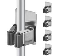 Cokshy Appendi Scopa da Muro, 4 Pezzi Porta Scope Parete in Acciaio Inossidabile Portascope da Muro Adesivo Appendibile Senza Perforazione per Cucina Bagno Ripostiglio Giardino Garage (Grigio Chiaro)