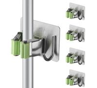 Cokshy Appendi Scopa da Muro, 4 Pezzi Porta Scope Parete in Acciaio Inossidabile Portascope da Muro Adesivo Appendibile Senza Perforazione con Ganci per Cucina Bagno Ripostiglio Giardino (Verde)