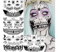 COKTAK 4 fogli spaventosi tatuaggi per il viso di Halloween per donne uomini adulti, ferite finte cicatrici trucco strega per Halloween Chucky Zombie Makeup Kit, 3D Spider Web Face Tattoo Sticker