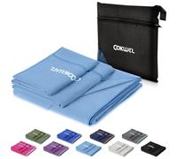 COKWEL Asciugamano da viaggio in microfibra, 3 pezzi, 152 x 80 cm, 80 x 38 cm, 38 x 38 cm, asciugamano sportivo ad asciugatura rapida, assorbente, in microfibra, per palestra, viaggi (Blu cielo)
