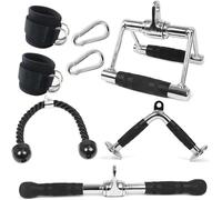 COKWEL Set di barre per tricipiti e asta a forma di V, manico a doppia D, accessori per il fitness, accessori per il fitness, asta rotante dritta, triceps rope, carabiner, cinturino