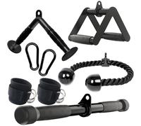 COKWEL Set di barre per tricipiti e asta a forma di V, manico a doppia D, accessori per il fitness, accessori per il fitness, asta rotante dritta, triceps rope, carabiner, cinghia da foota, nero
