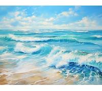 COKYIS 14CT Kit Punto Croce Prestampati Vista Mare Mare Blu Schemi Punto Croce Fai Da Te Kit Set Da Ricamo Artigianale Per La Decorazione Domestica 80x100cm