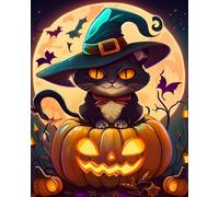 COKYIS Kit Punto Croce Prestampato gatto zucca di halloween DIY Ricamo Cucito a Mano Cross Stitch 11CT Embroidery Starter Kit artigianato per Principianti Bambini Set 40x50cm