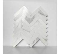 COLAMO Confezione da 10 mattonelle autoadesive a spina di pesce, in marmo bianco per cucina, bagno, soggiorno e pareti interne, piastrelle a mosaico di Carrara autoadesive