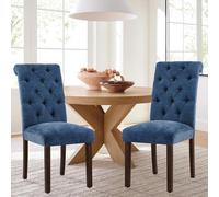COLAMY Parsons - Set di 2 sedie da pranzo trapuntate con bottoni, in tessuto, con gambe in legno e seduta imbottita, colore: blu