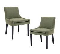 COLAMY Set di 2 sedie da pranzo moderne, imbottite, in velluto a coste, con schienale centrale e gambe in legno, per soggiorno, sala da pranzo, camera da letto, camera degli ospiti, verde chiaro