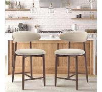 COLAMY Set di 2 sgabelli da bar da bancone, sgabelli da bar da cucina con schienale, tappezzati moderni di metà secolo, con gambe in legno, per cucina, sala da pranzo a isola, beige