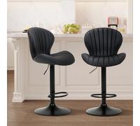 COLAMY Set di 2 sgabelli da bar moderni, sedie girevoli regolabili, imbottiti in ecopelle, altezza del bancone con schienale alto, per cucina e sala da pranzo, colore nero