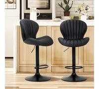 COLAMY Set di 2 sgabelli da bar regolabili in altezza 61-81,5 cm, con schienale, girevole a 360°, in similpelle PU, per cucina, bar, sala da pranzo, ufficio, nero
