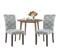 COLAMY Set di 3 pezzi tavolo da pranzo allungabile per 2, tavolo rotondo da cucina in legno da 91,4 cm con 2 chiodi, marrone chiaro/bianco e fiore blu