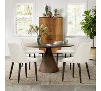 COLAMY Set di 4 sedie imbottite in tessuto, moderne sedie da pranzo e cucina, con seduta imbottita e gambe in legno, per ristorante/bar, beige