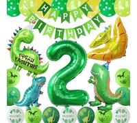 COLANANA Dino Compleanno Decorazione Set, 2 Anni di Compleanno Dino Decorazione di Compleanno,Palloncini Dino Giallo Verde per Dinosaur Party Decorazione di Compleanno dei Bambini