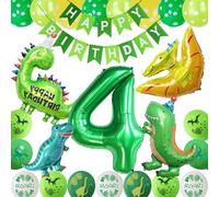 COLANANA Dino Compleanno Decorazione Set, 4 Anni di Compleanno Dino Decorazione di Compleanno,Palloncini Dino Giallo Verde per Dinosaur Party Decorazione di Compleanno dei Bambini