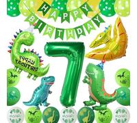 COLANANA Dino Compleanno Decorazione Set, 7 Anni di Compleanno Dino Decorazione di Compleanno,Palloncini Dino Giallo Verde per Dinosaur Party Decorazione di Compleanno dei Bambini
