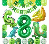 COLANANA Dino Compleanno Decorazione Set, 8 Anni di Compleanno Dino Decorazione di Compleanno,Palloncini Dino Giallo Verde per Dinosaur Party Decorazione di Compleanno dei Bambini
