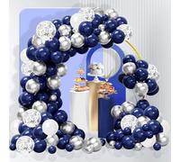 COLANANA Kit Arco di Palloncini,100PCS Kit Ghirlanda di Palloncini,Blu Scuro Argento Decorazioni di Compleanno per Adulti Bambini Compleanno,Baby Shower,Matrimonio,Anniversario,Festa di Carnevale