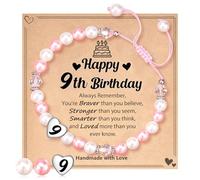 COLANANA Regali di compleanno per ragazze di 1 anno, braccialetti con perle bianche e rosa, braccialetti regolabili con numeri per figlia, sorella, amici, nipote, regali con biglietto di compleanno