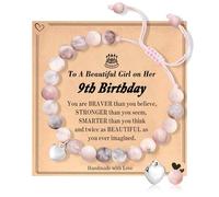 COLANANA Regali di Compleanno per Ragazze di 9 anni, Braccialetti di Perline Rosa Numero Regolabile di Braccialetti con Biglietta di Compleanno per Figlia Sorella Amici Nipote Regali