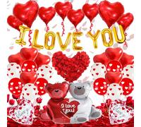 COLANANA San Valentino Decorazioni Palloncino,Orso Dell'amore Palloncini Cuore Con 500PCS Petali di Rosa,Amore Cuore Foglio Decorazione Palloncino Amore Orso per il Fidanzamento,Anniversario