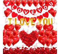 COLANANA San Valentino Decorazioni Palloncino,Palloncini Cuore Con 500PCS Petali di Rosa Amore Cuore Foglio Decorazione Palloncino Amore Orso per il Fidanzamento,Anniversario,Festa di Nozze
