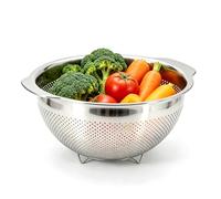 Colander in acciaio inox e riso lavatrice, grande cucina Colander Colander ciotola con supporto base, setaccio fine e colino per lo scarico di pasta, lavatrice riso, verdure e frutta lavastoviglie