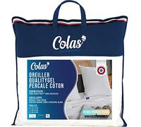 Colas Normand 73130203 Qualitygel, Cuscino in Percalle, 100% Cotone, Soffice, 60 x 60 cm, Supporto Cervicale, Sensazione di Memoria, Qualità Alberghiera, Morbido, Prodotto Francese, Bianco