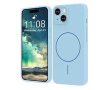 ColasGalys Custodia per iPhone 13, compatibile con Mag Safe per iPhone 13, in silicone di alta qualità, con fodera in microfibra e protezione per fotocamera, magnetica, anti-impronte, blu cielo