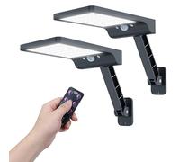COLBOR Faretti Solari a LED da Esterno, Luce Solare Gardino con Sensore di Movimento 3 Modalità Regolabili IP65 Impermeabile Lampada Potenti con Telecomando 2PCS, Faretto-Solare-Luce-Esterno-Lampioni