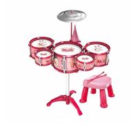 Colcolo Batteria per Bambini Set Batteria Giocattolo Percussioni Tamburo Piatti Stativo con Sgabello Teste in PVC Kit Completo Cinque Tamburi E Un Piatto , Coniglio